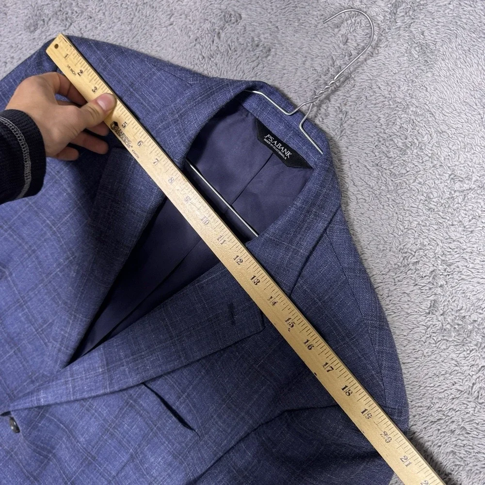 Jos A Bank Sport Coat Mens 44R Signature Windowpane Silk Linen Wool Blazer